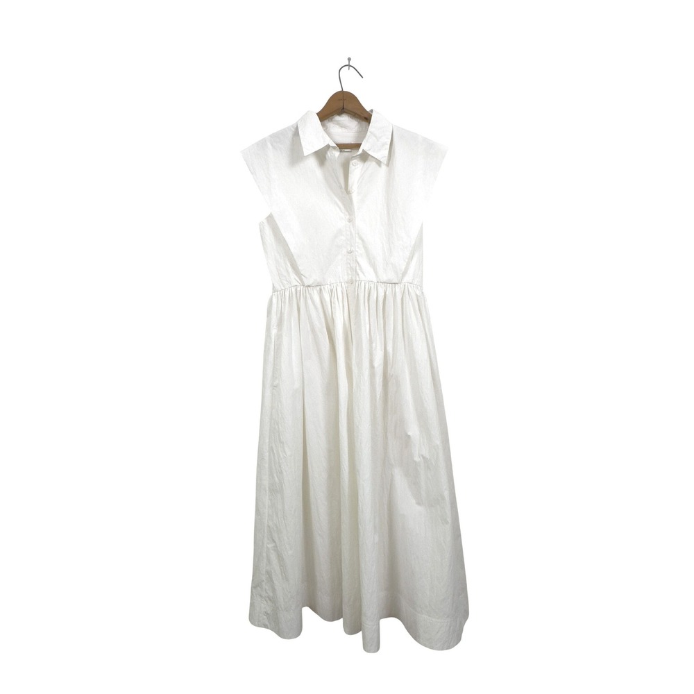 CO Essentials Midi Shirt Dress White Cotton Nylon - Medium